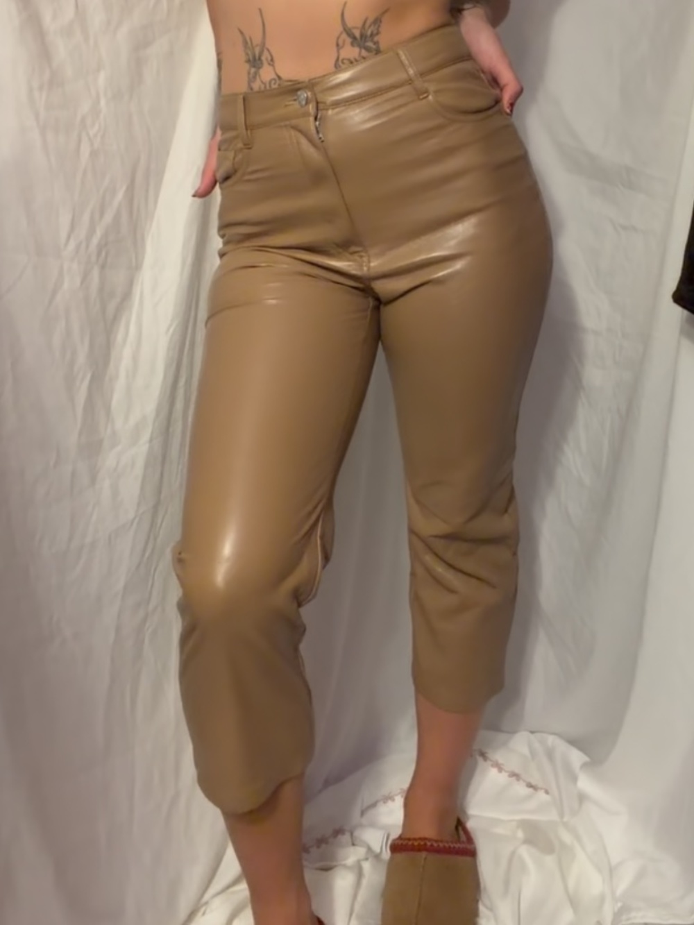 Aritzia the melina tan faux leather cropped high waisted pants